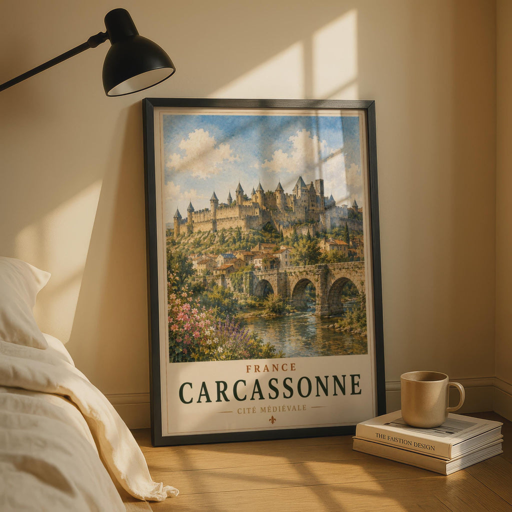 Carcassonne France Travel Poster, Medieval Castle Wall Art, French City Print
