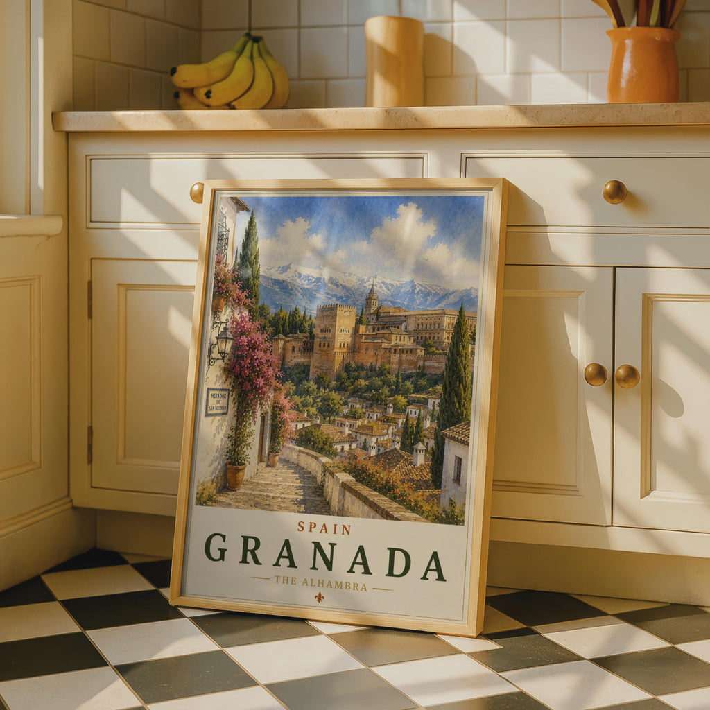 Granada Alhambra Spain Travel Poster, Mirador San Nicolas Watercolour Wall Art
