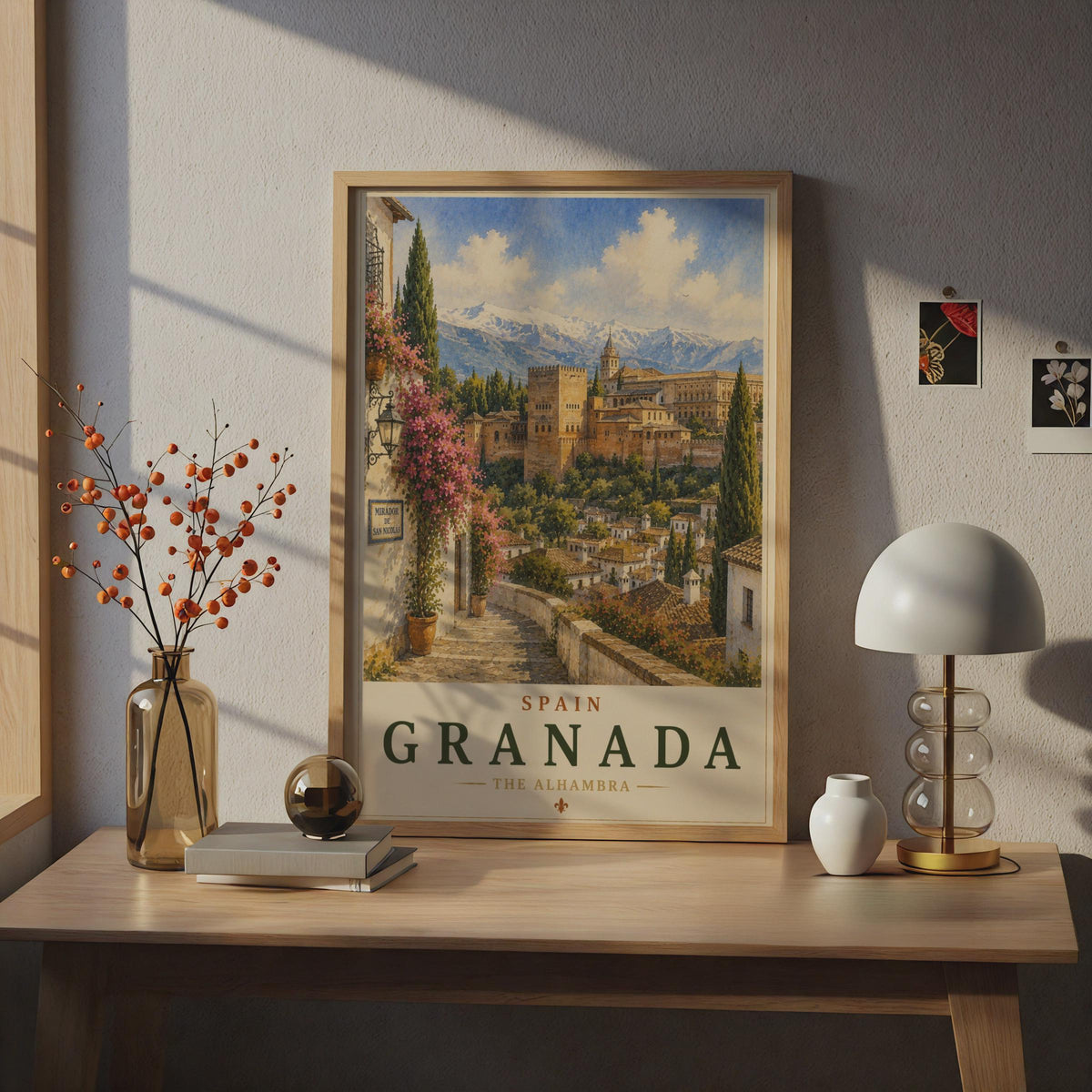 Granada Alhambra Spain Travel Poster, Mirador San Nicolas Watercolour Wall Art