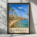 Larnaca Cyprus Travel Poster, Mediterranean Seafront Wall Art, Vintage Style Holiday Print