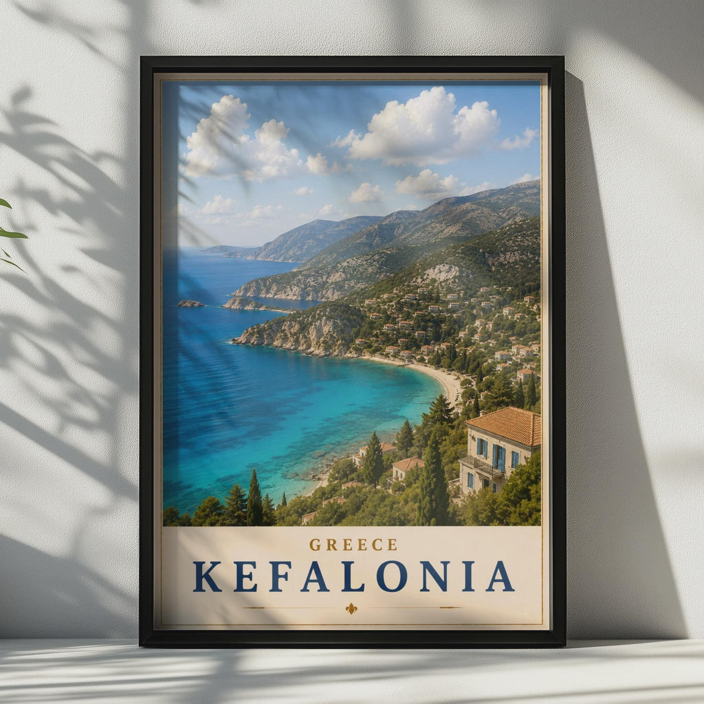 Kefalonia Greece Travel Poster, Greek Island Wall Art, Ionian Sea Coastal Print