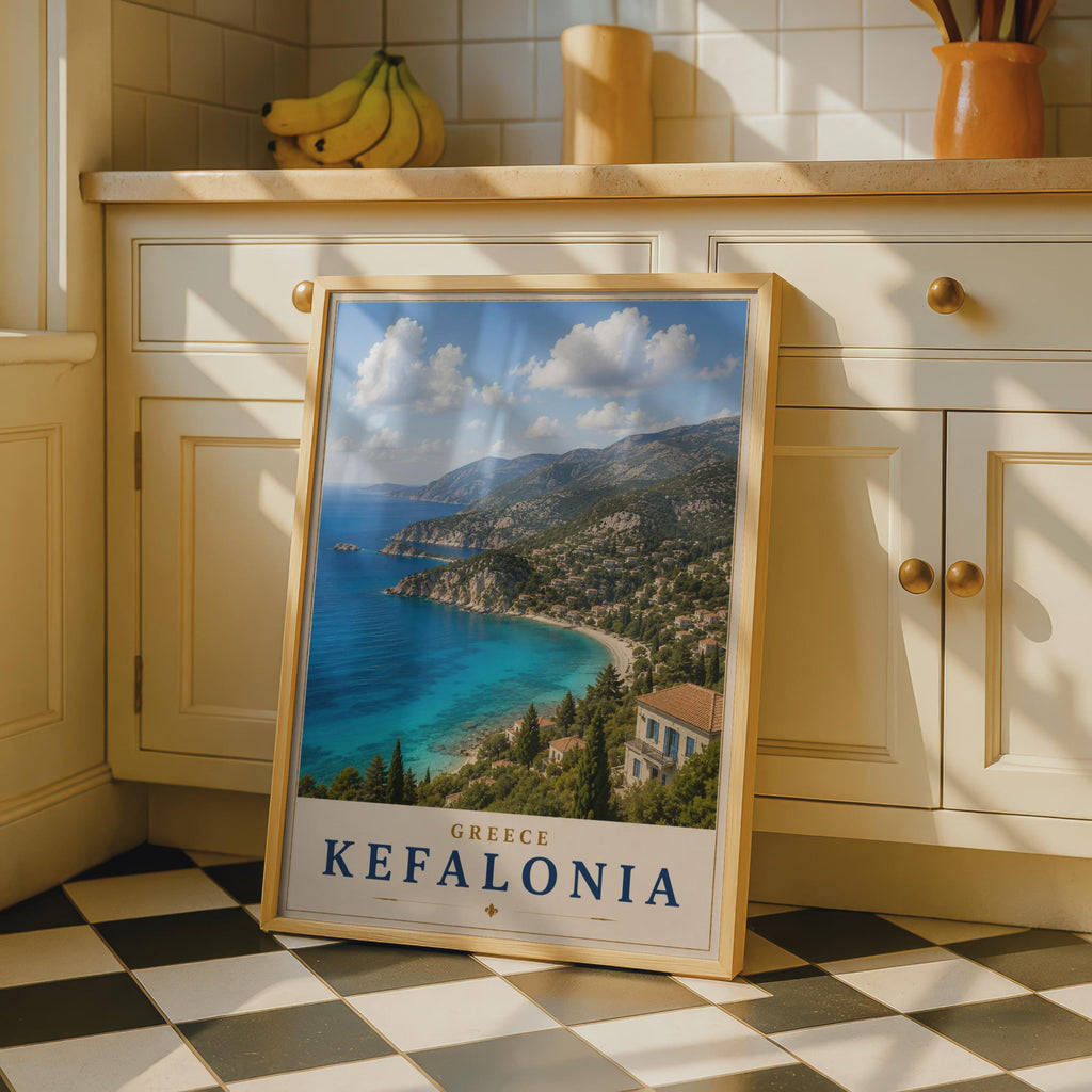 Kefalonia Greece Travel Poster, Greek Island Wall Art, Ionian Sea Coastal Print