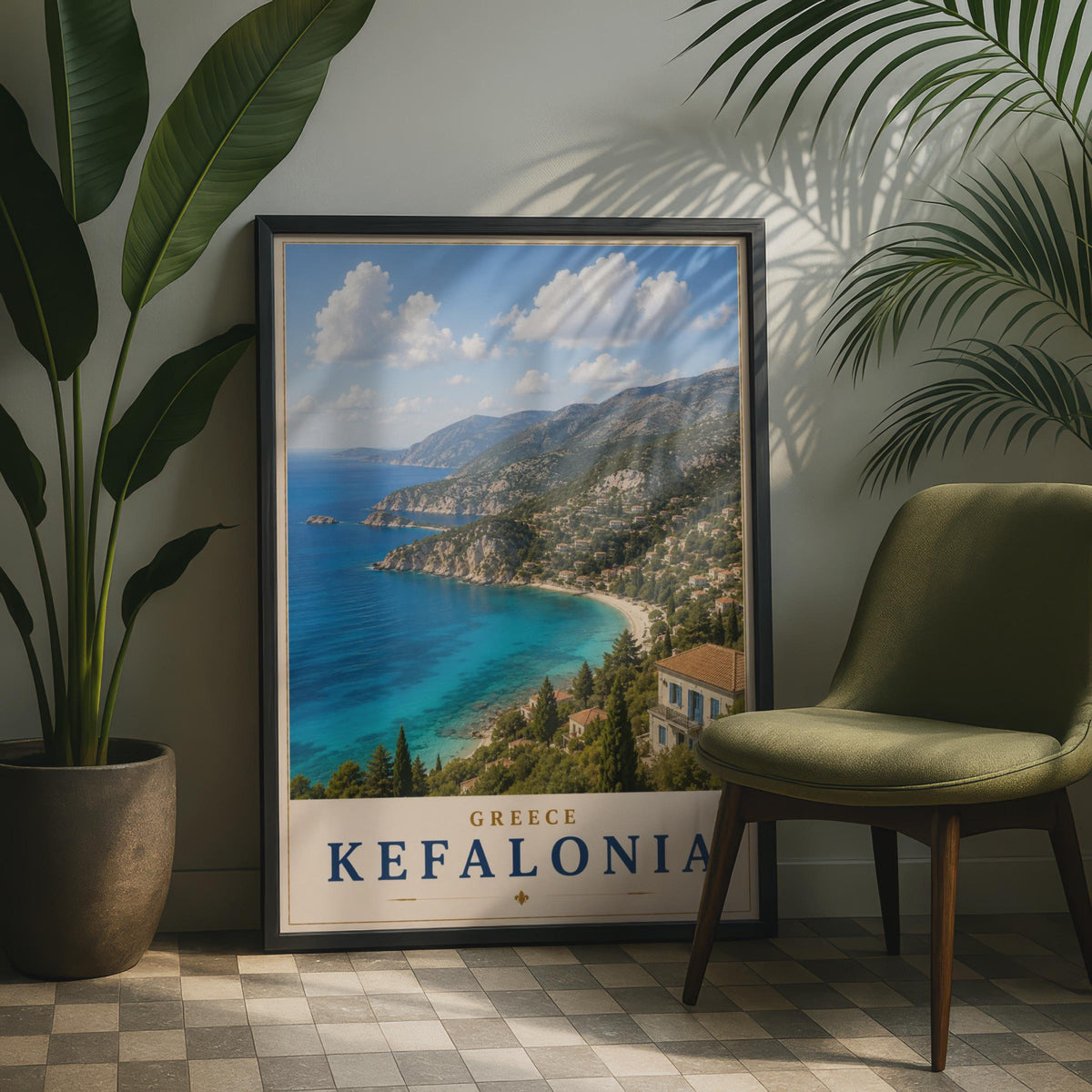 Kefalonia Greece Travel Poster, Greek Island Wall Art, Ionian Sea Coastal Print