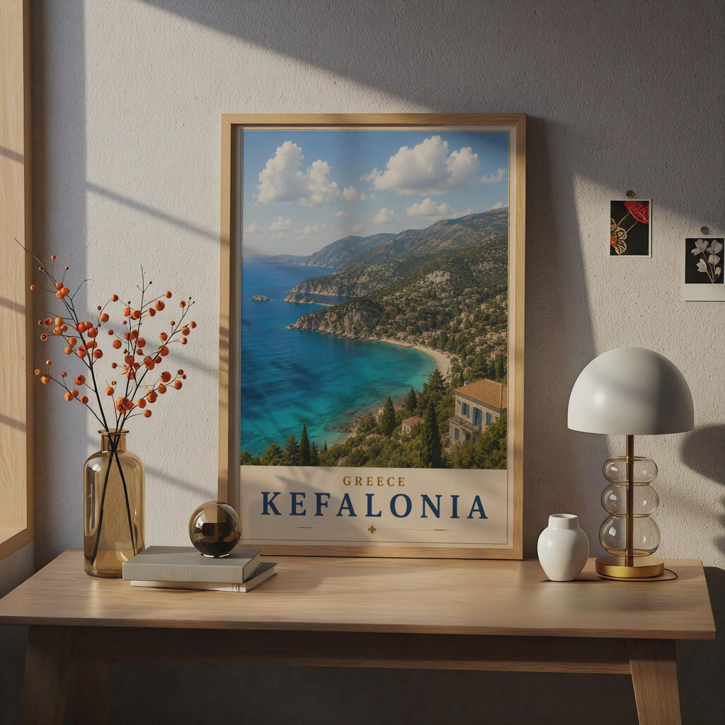Kefalonia Greece Travel Poster, Greek Island Wall Art, Ionian Sea Coastal Print