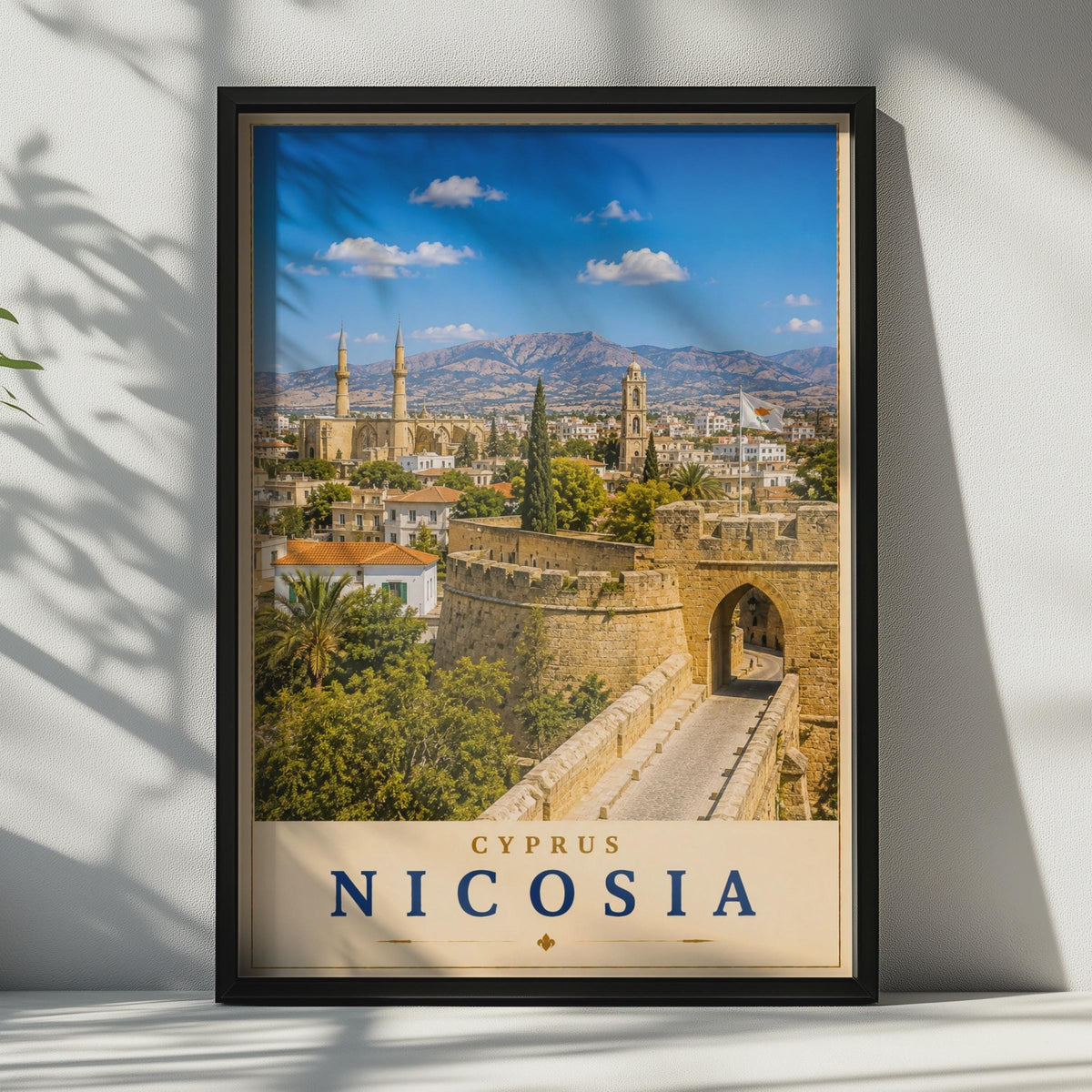 Nicosia Cyprus Travel Poster, Venetian Walls City View, Mediterranean Wall Art Print