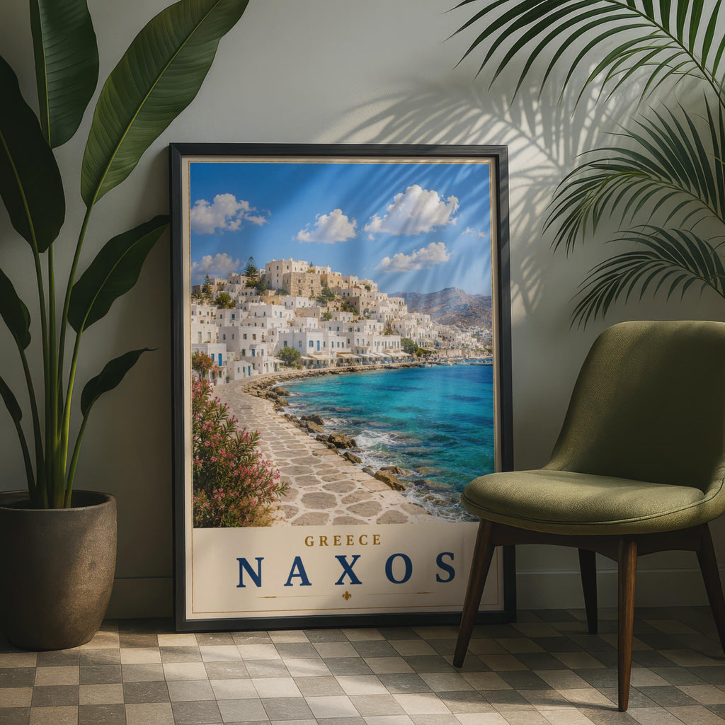 Naxos Greece Travel Poster, Greek Island Wall Art, Aegean Sea, Mediterranean Decor