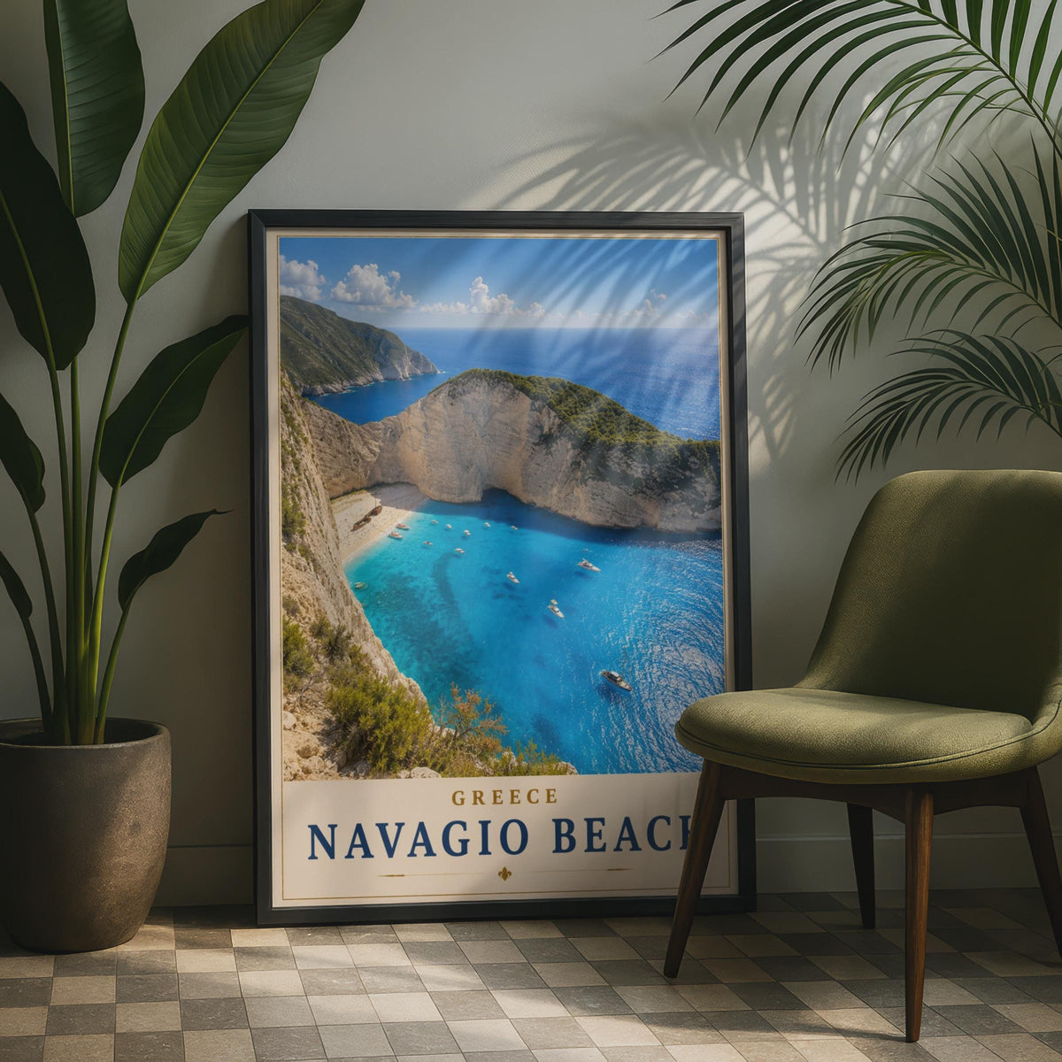 Navagio Beach Greece Travel Poster, Zakynthos Shipwreck Bay, Greek Island Wall Art