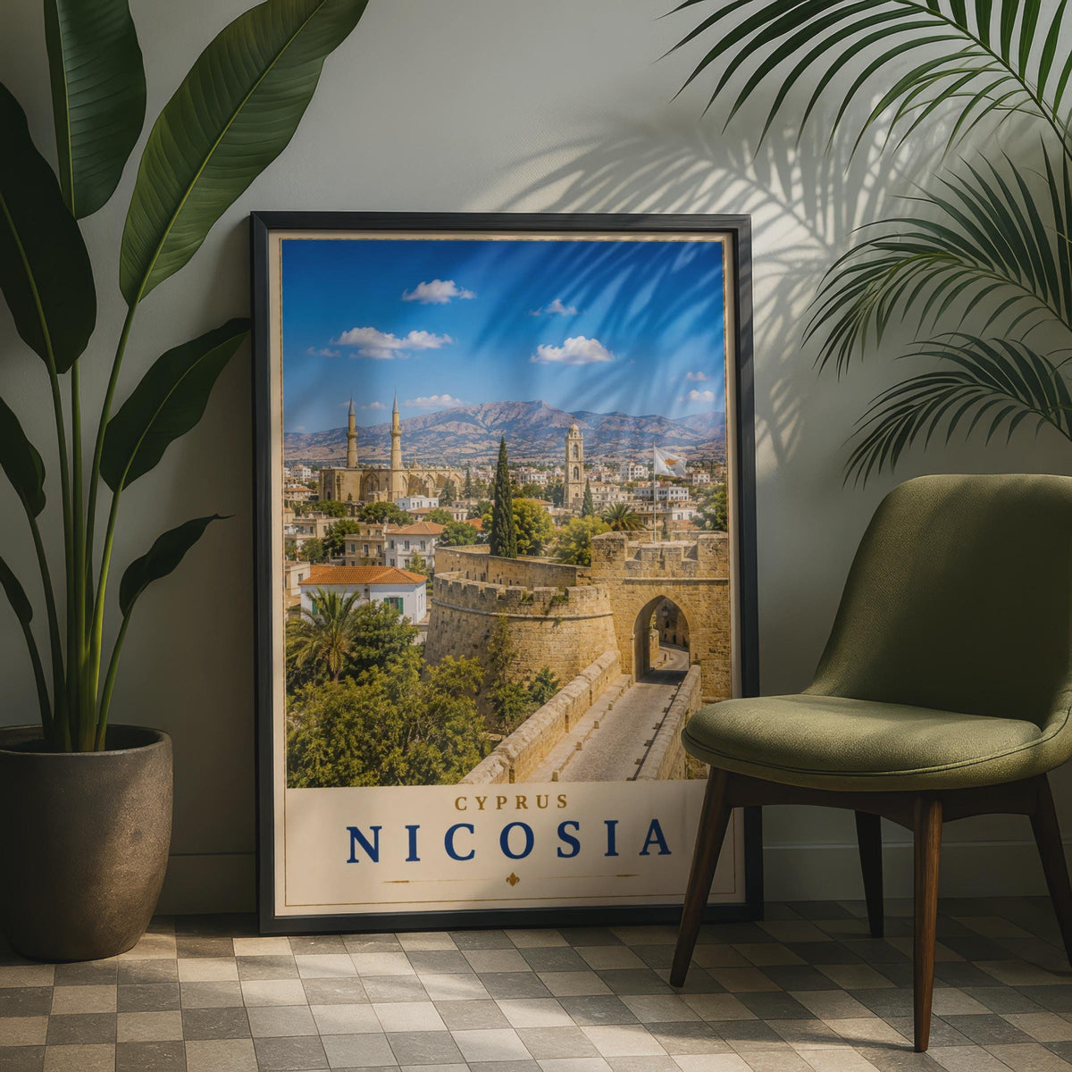 Nicosia Cyprus Travel Poster, Venetian Walls City View, Mediterranean Wall Art Print