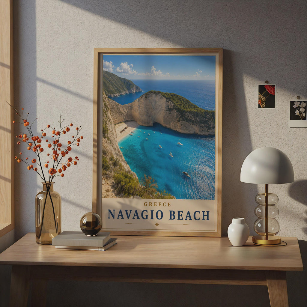Navagio Beach Greece Travel Poster, Zakynthos Shipwreck Bay, Greek Island Wall Art