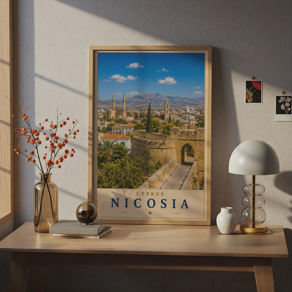 Nicosia Cyprus Travel Poster, Venetian Walls City View, Mediterranean Wall Art Print