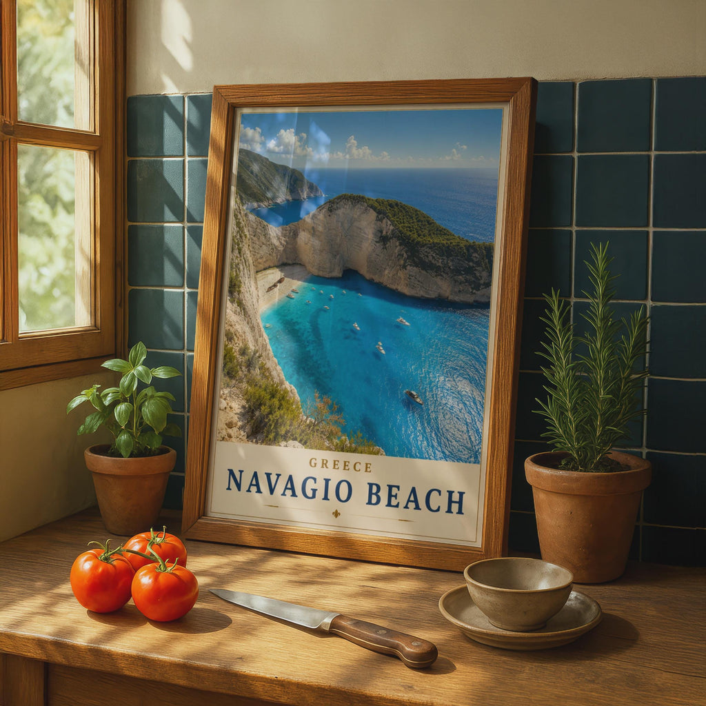 Navagio Beach Greece Travel Poster, Zakynthos Shipwreck Bay, Greek Island Wall Art