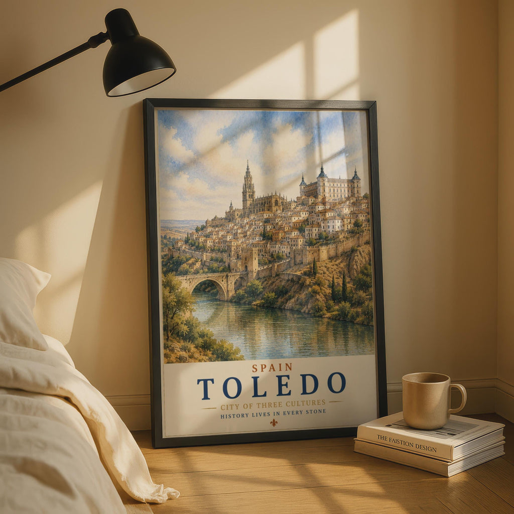 Toledo Spain Travel Poster, Watercolour City Wall Art, Vintage Spanish City Print, Historic Europe