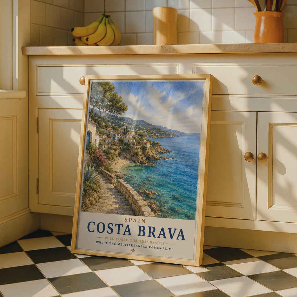 Costa Brava Spain Travel Poster, Mediterranean Coastal Wall Art, Vintage Style Print