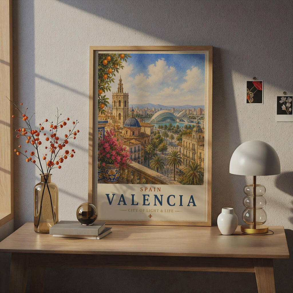 Valencia Spain Travel Poster, City of Arts Sciences Wall Art, Vintage Spanish City Print