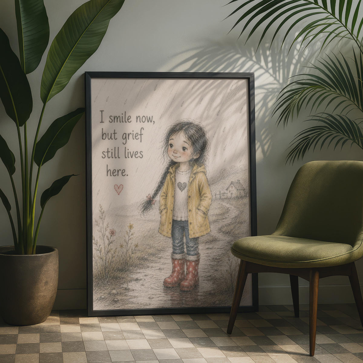 Grief Quote Poster, I Smile Now But Grief Still Lives Here, Emotional Wall Art