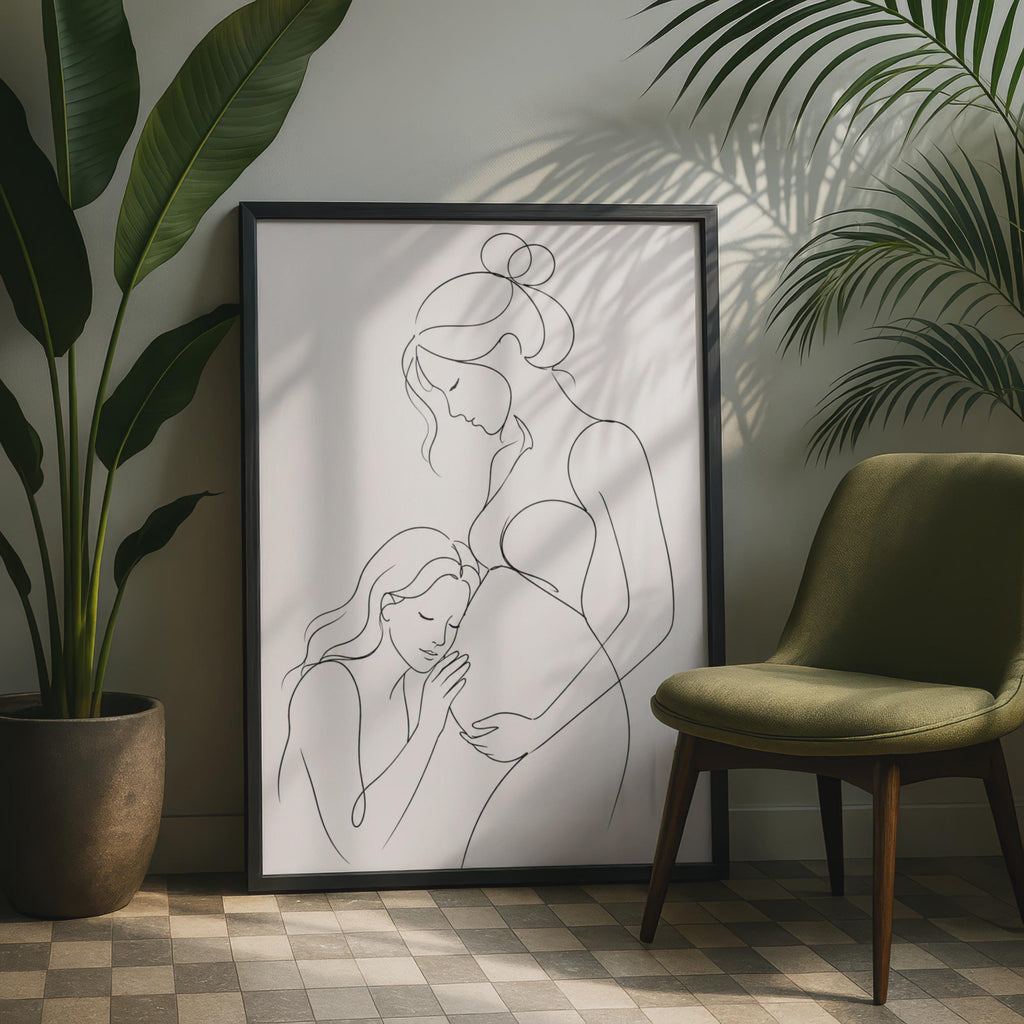 Pregnancy Line Art Poster, Maternity couple Wall Art, Minimalist Bump, Nursery Decor Gift