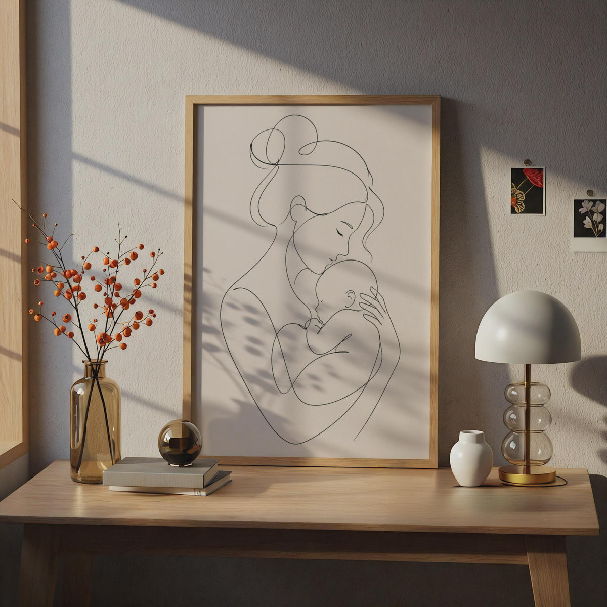 Mother and Baby Line Art Poster, Minimalist Mum Newborn Wall Art, Nursery Decor Gift