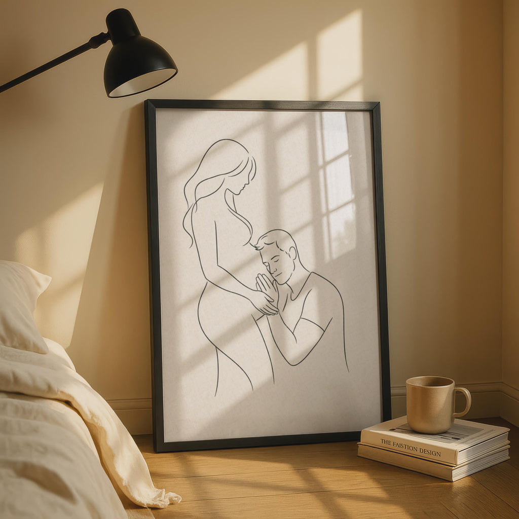 Pregnancy Line Art Poster, Maternity Couple Wall Art, Minimalist Expecting Parents Print
