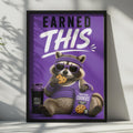 Funny Raccoon Gym Poster, Earned This Workout Wall Art, Purple Fitness Humour Print