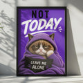 Grumpy Cat Poster, Purple Hooded Cat Wall Art, Sarcastic Leave Me Alone Gift