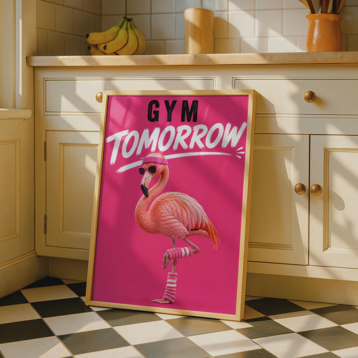 Gym Tomorrow Funny Flamingo Poster, Pink Humour Fitness Wall Art, Gym Decor