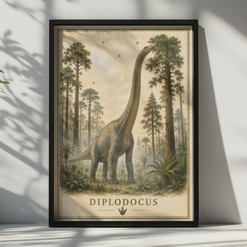 Diplodocus Dinosaur Poster, Vintage Style Sauropod Wall Art, Kids Room Print
