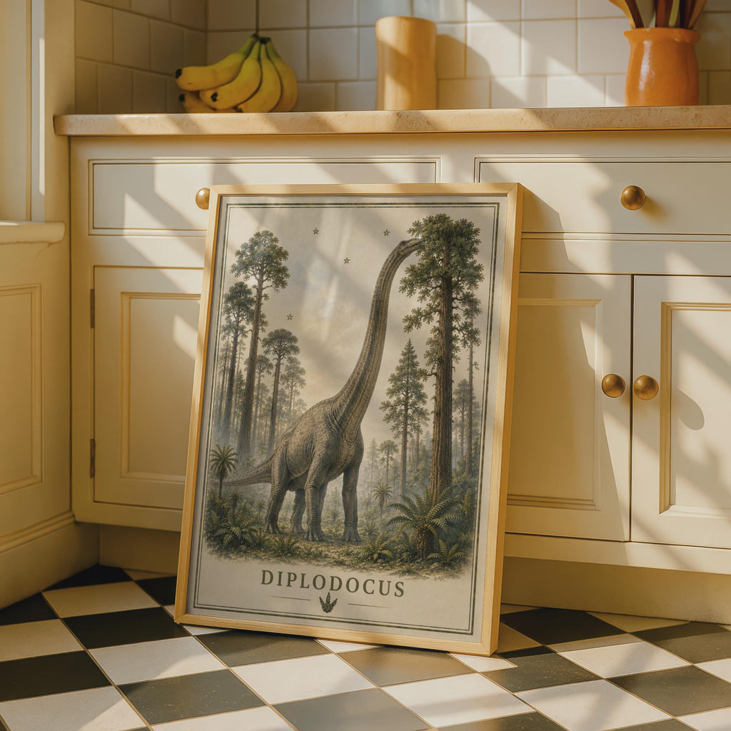 Diplodocus Dinosaur Poster, Vintage Style Sauropod Wall Art, Kids Room Print