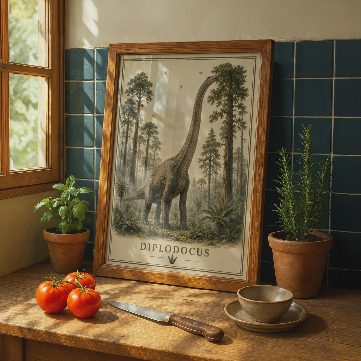 Diplodocus Dinosaur Poster, Vintage Style Sauropod Wall Art, Kids Room Print