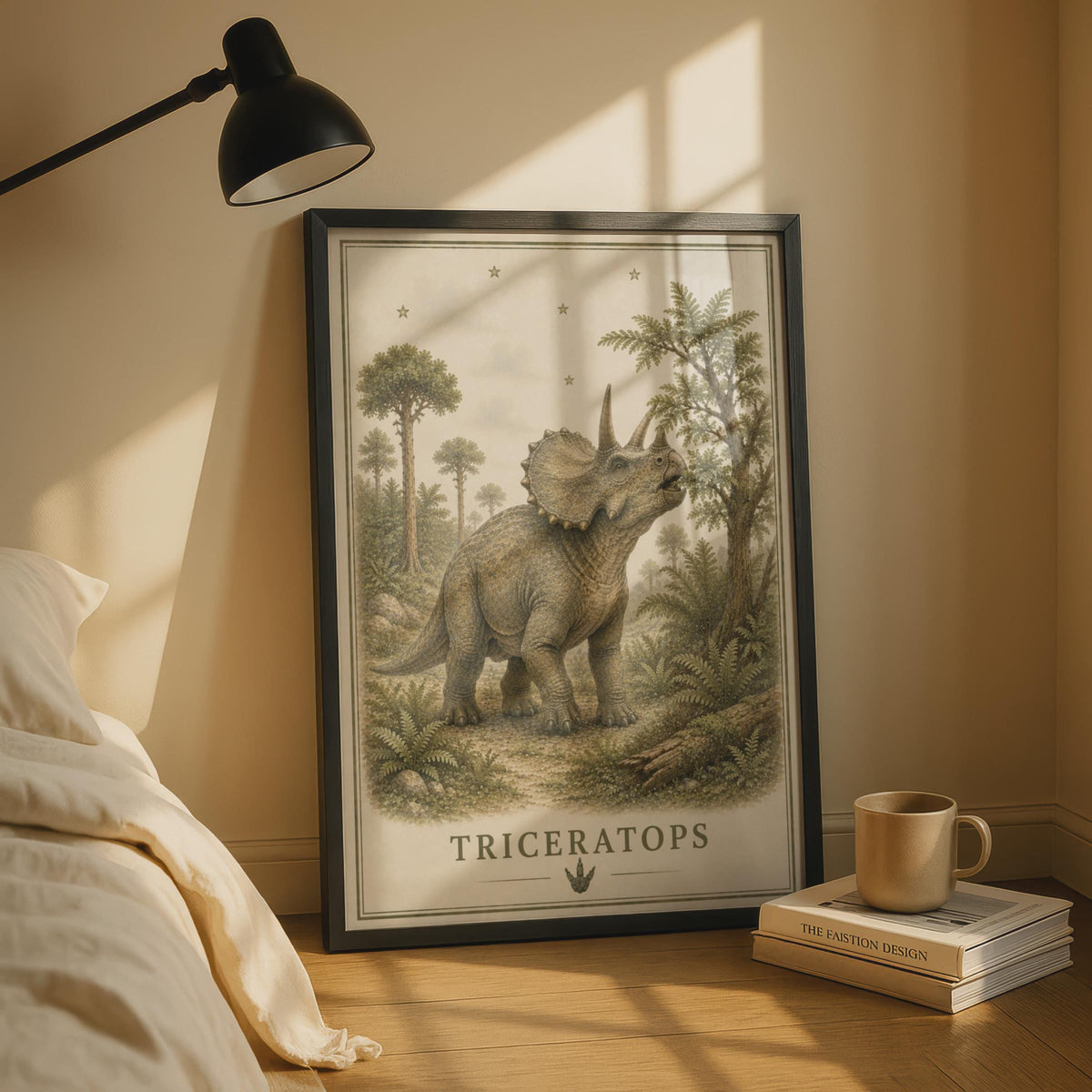 Triceratops Dinosaur Poster, Vintage Botanical Style, Children's Room Wall Art Print