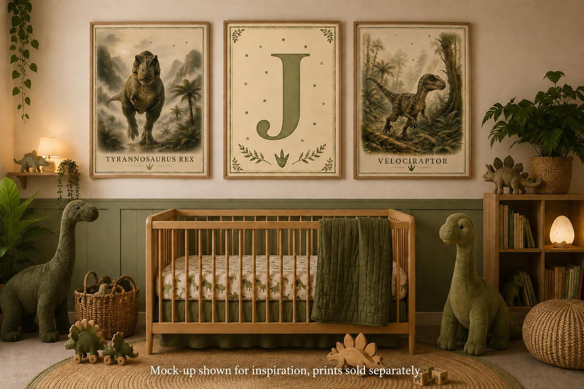 Triceratops Dinosaur Poster, Vintage Botanical Style, Children's Room Wall Art Print