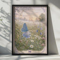 Blue Butterfly Wildflower Meadow Poster, Botanical Nature Wall Art, Misty Dawn Floral Print