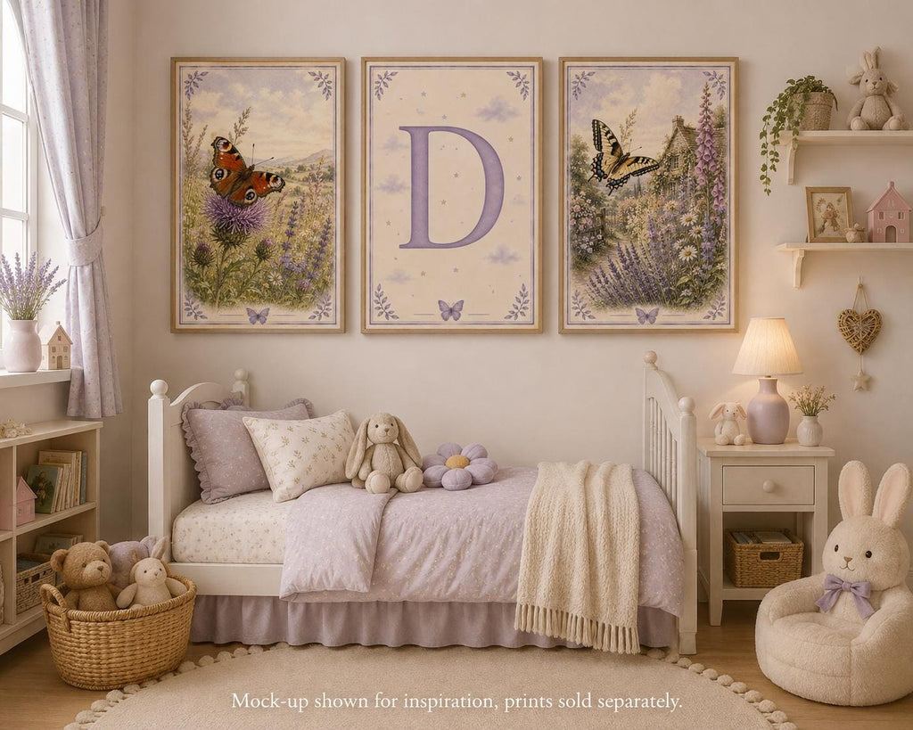 Bluebell Wood Butterfly Poster, Botanical Forest Wall Art, Floral Nature Print, Spring Wildflowers