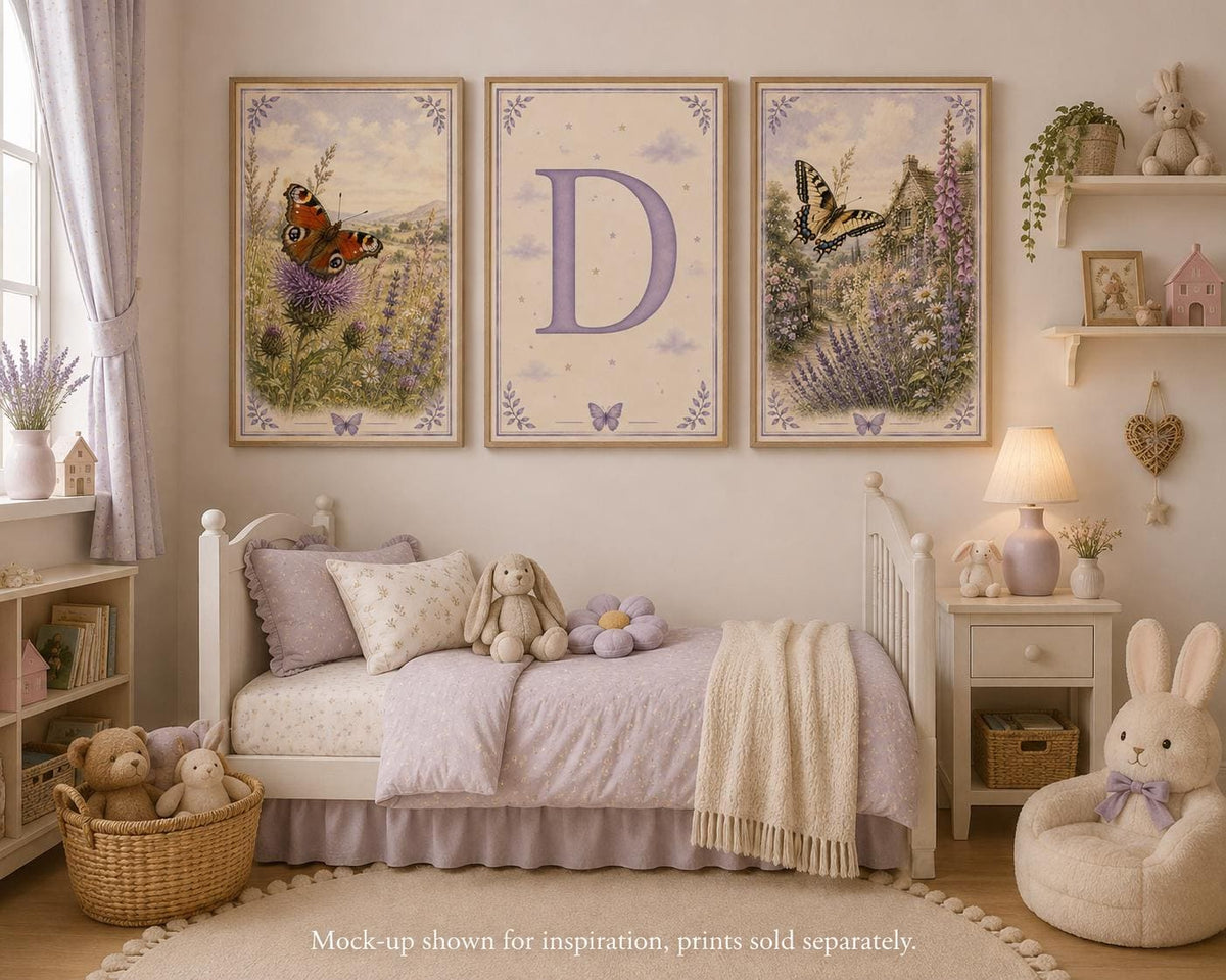 Bluebell Wood Butterfly Poster, Botanical Forest Wall Art, Floral Nature Print, Spring Wildflowers