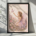 Fairy Girl Butterfly Poster, Floral Nursery Wall Art, Pink Purple Children's Print