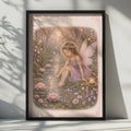 Fairy Pond Poster, Magical Fairy Wall Art, Pink Floral Fantasy Print, Girls Room Decor