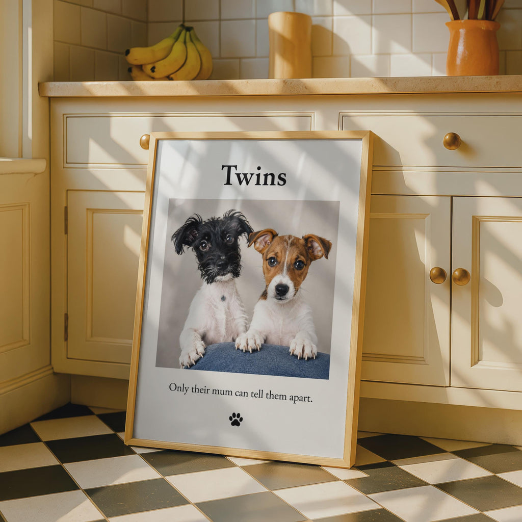 Twins Puppy Poster, Humorous Dog Wall Art, Pet Portrait Print