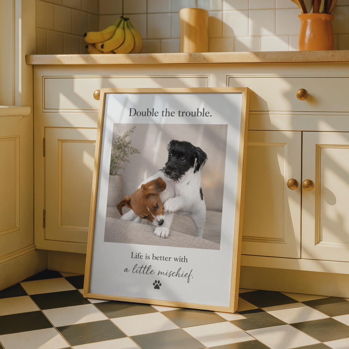 Jack Russell Puppies Poster, Double Trouble Dog Art, Mischief Quote Print