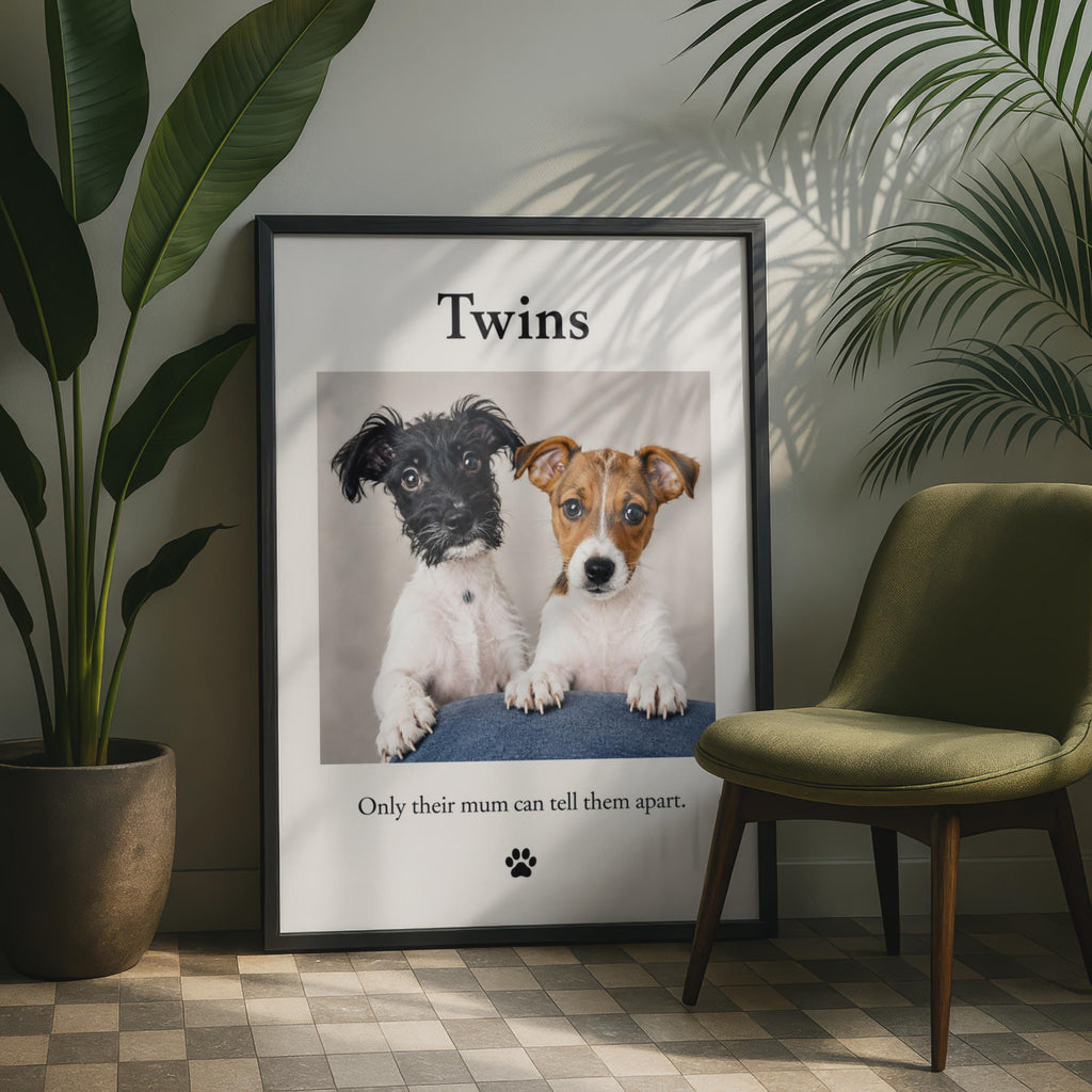 Twins Puppy Poster, Humorous Dog Wall Art, Pet Portrait Print