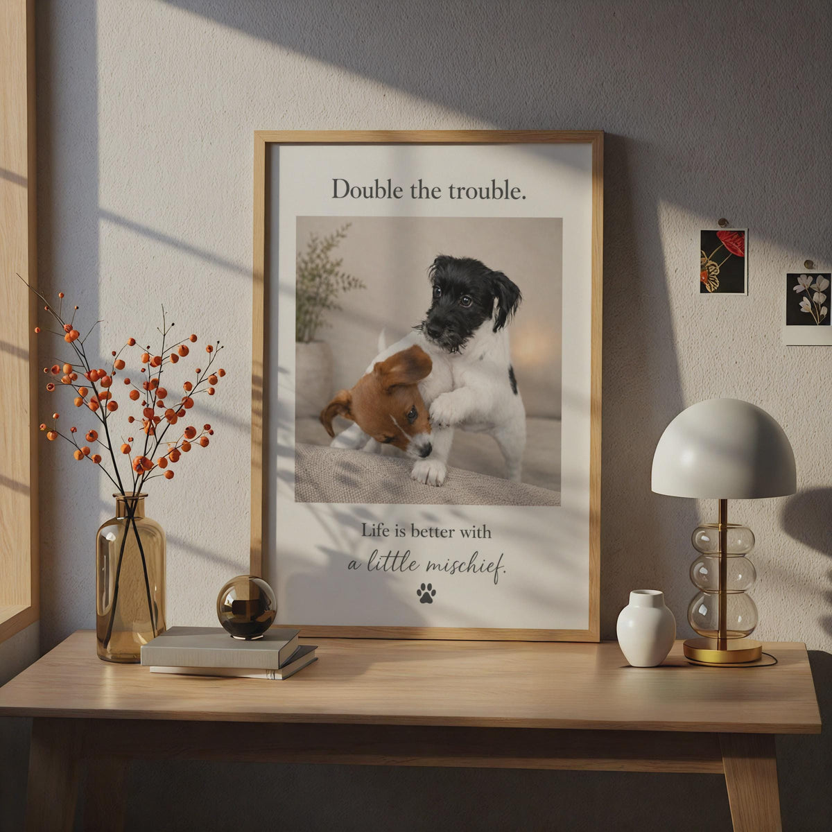 Jack Russell Puppies Poster, Double Trouble Dog Art, Mischief Quote Print