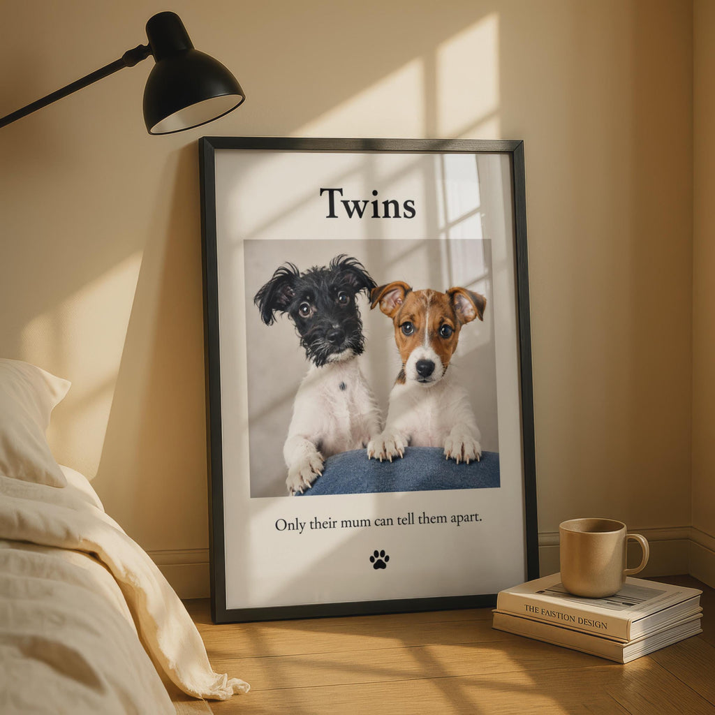 Twins Puppy Poster, Humorous Dog Wall Art, Pet Portrait Print