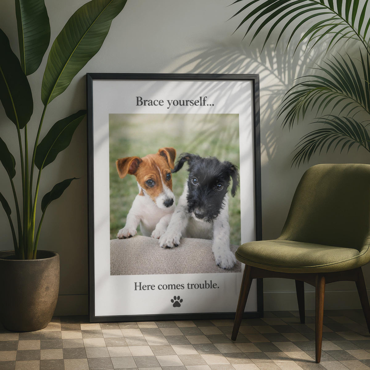 Puppy Poster, Brace Yourself Here Comes Trouble, Dog Photography Print