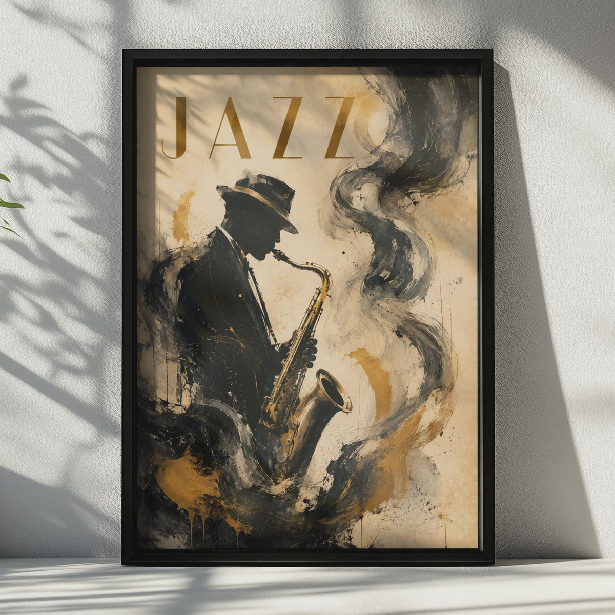 Jazz Saxophone Player Poster, Black Gold Music Wall Art, Vintage Style Musician Print
