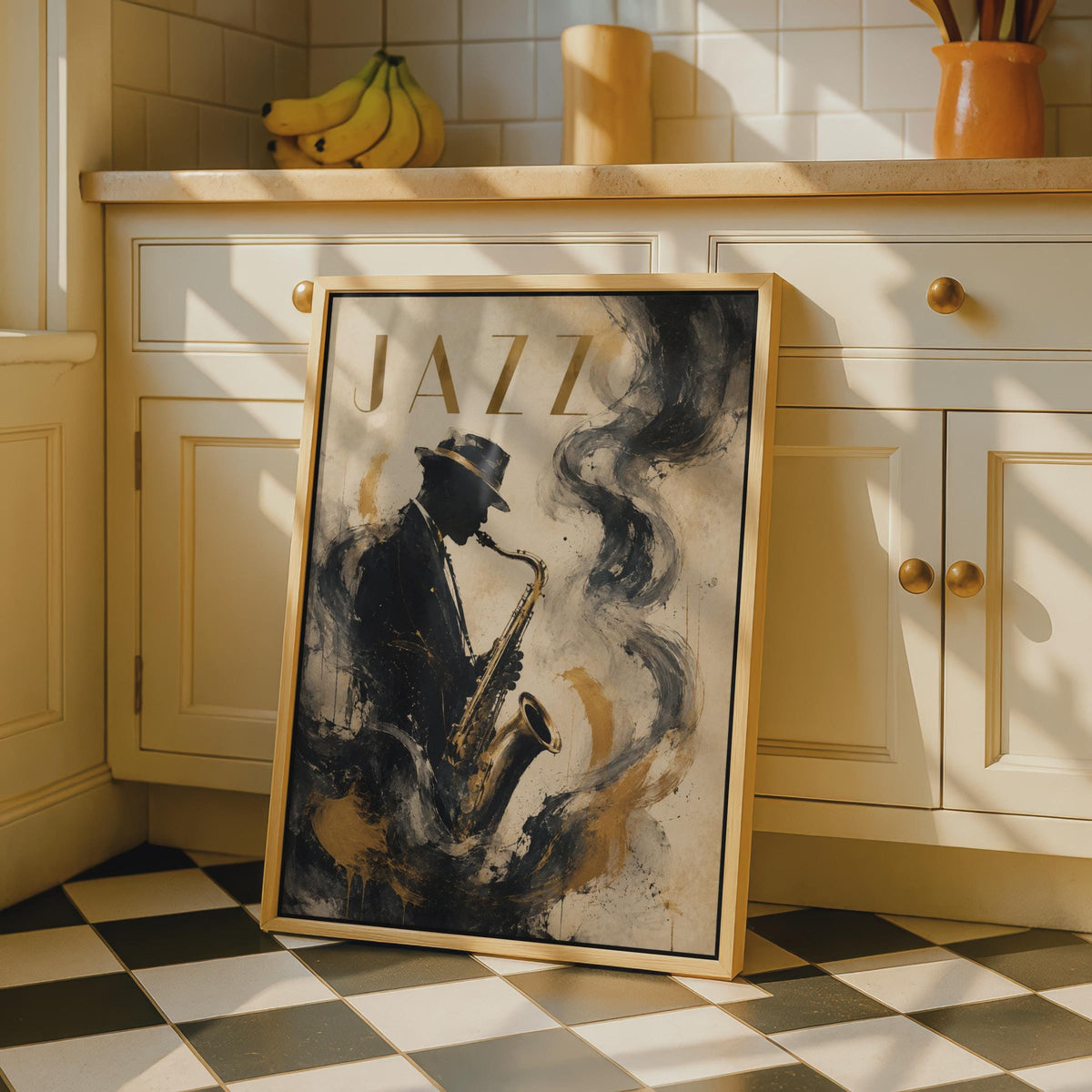 Jazz Saxophone Player Poster, Black Gold Music Wall Art, Vintage Style Musician Print