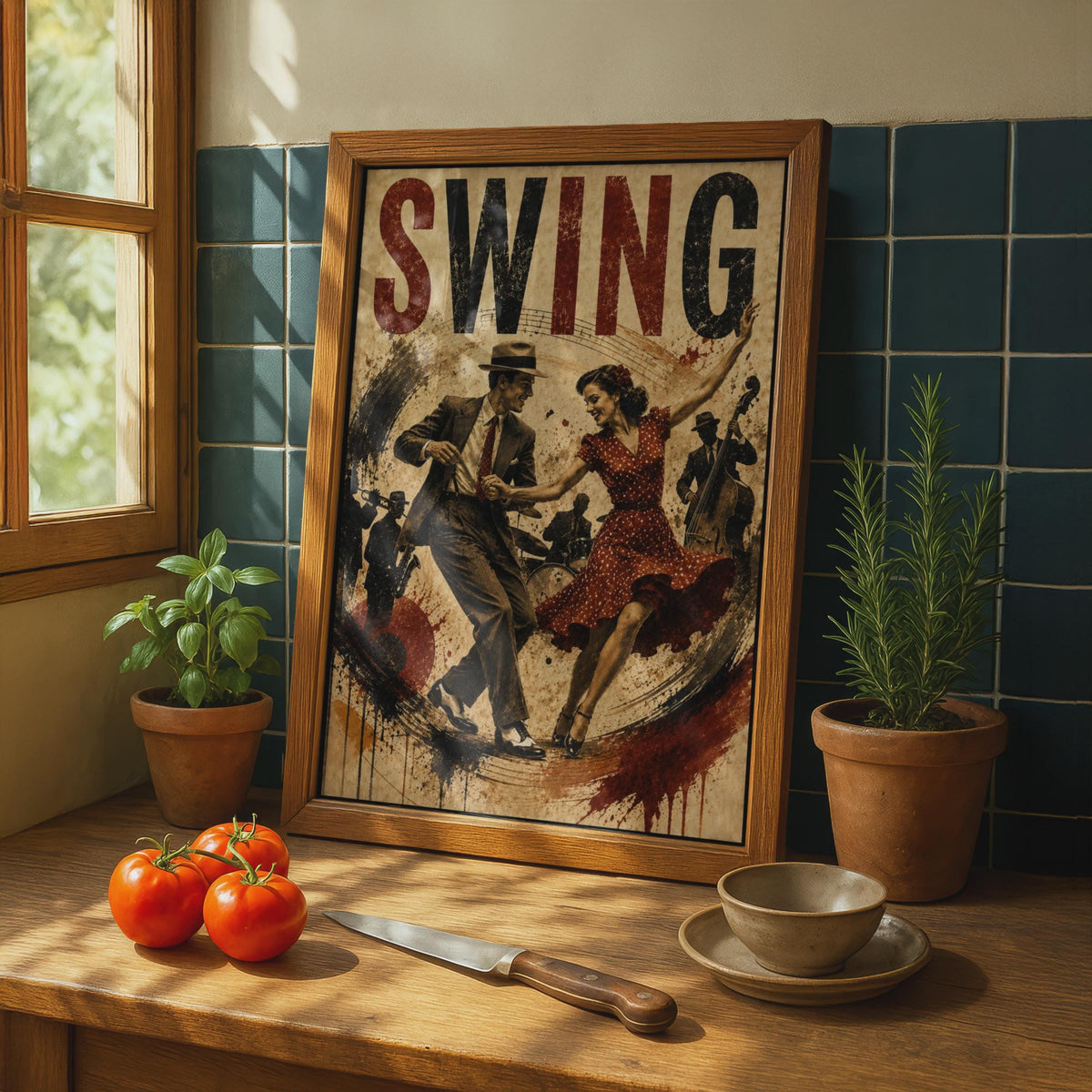 Swing Dance Poster, Vintage Jazz Art, Retro 1940s Lindy Hop, Music Wall Decor