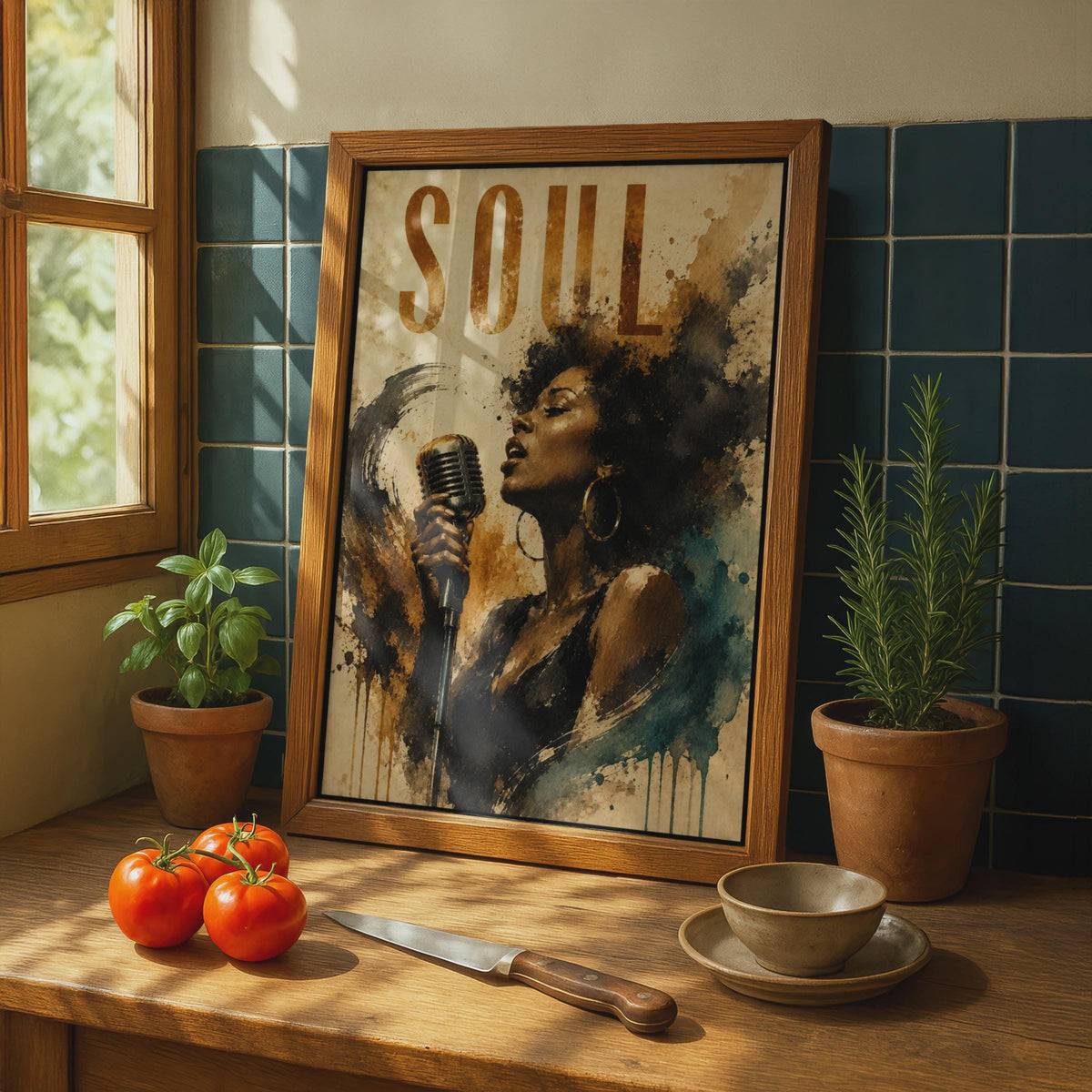 Soul Music Poster, Jazz Singer Wall Art, Vintage Watercolour Retro Microphone Print