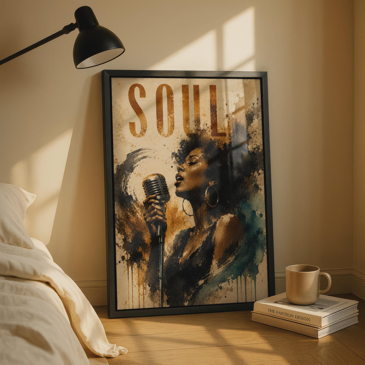 Soul Music Poster, Jazz Singer Wall Art, Vintage Watercolour Retro Microphone Print