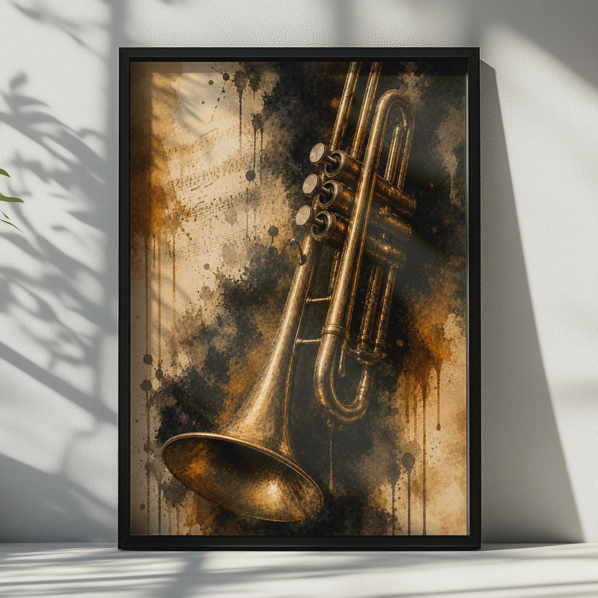 Vintage Trumpet Poster, Grunge Jazz Music Wall Art, Brass Instrument Print