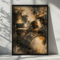 Drum Kit Poster, Abstract Watercolour Music Wall Art, Gold Black Drummer Gift