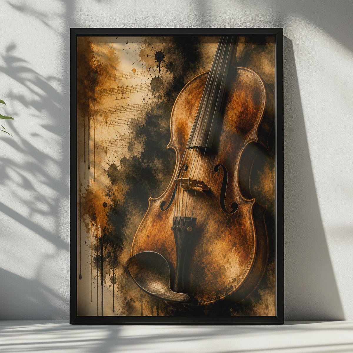 Violin Poster, Dark Moody Music Wall Art, Sepia Watercolour Cello Print, Classical
