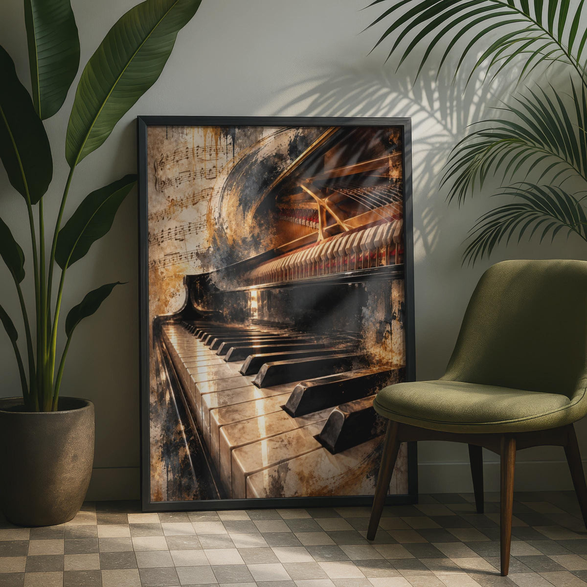 Grand Piano Poster, Music Wall Art, Gold Black Keys Print, Classical Music Decor